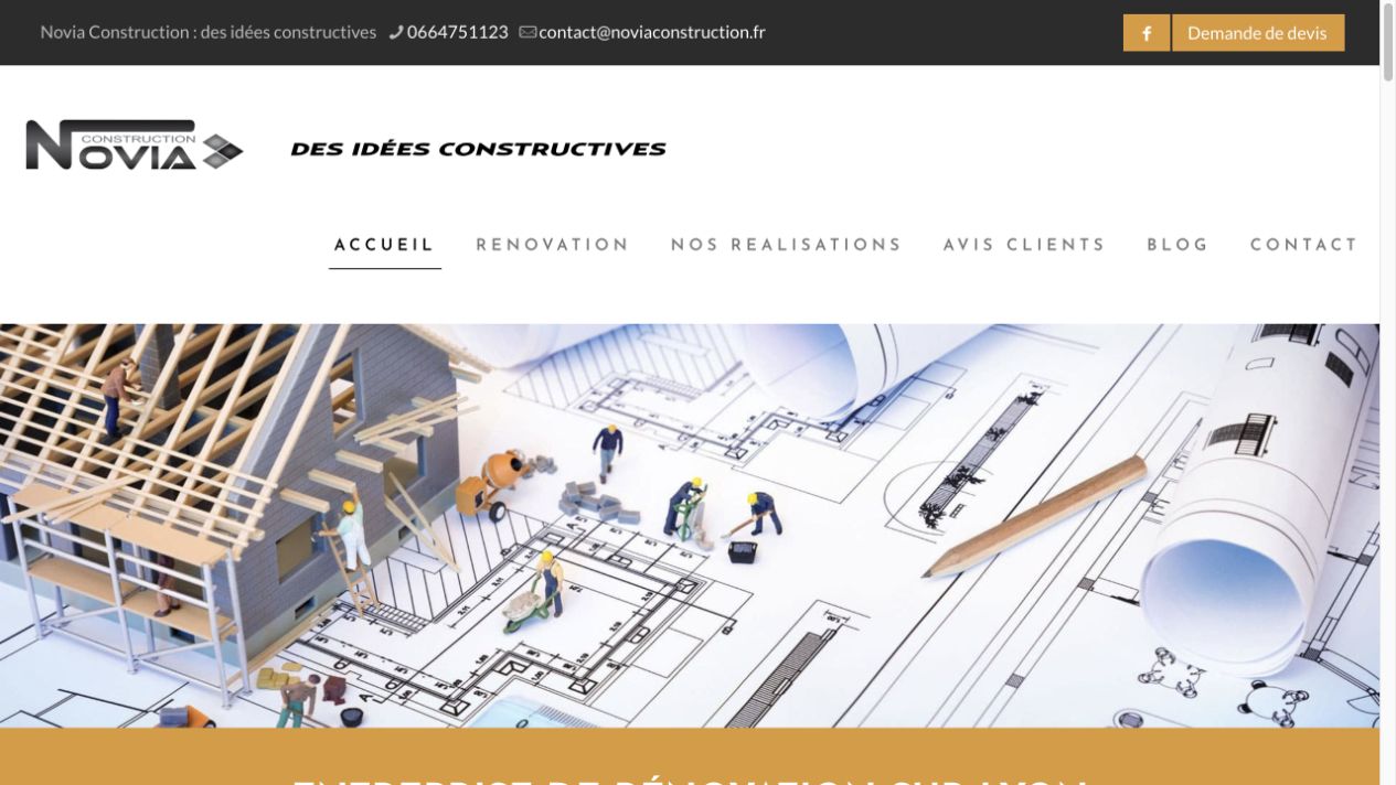 Capture du site de Novia Construction